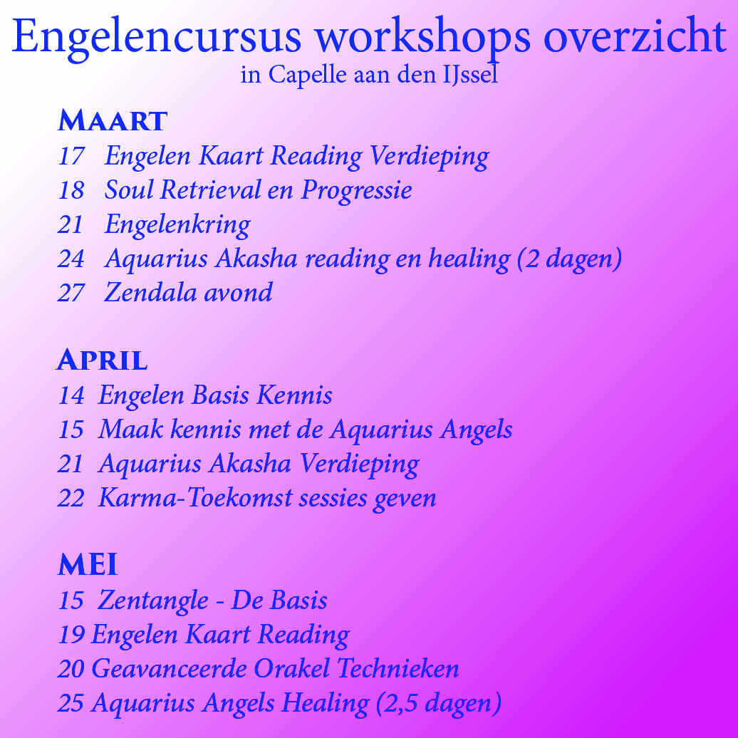 Engelencursus workshops in maart en april 2018